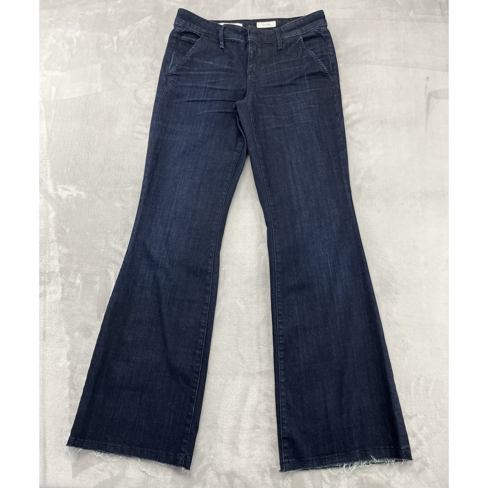 Pilcro Anthropologie Flared Jeans Women 29 Blue Mid Rise Whisker Raw Hem Preppy